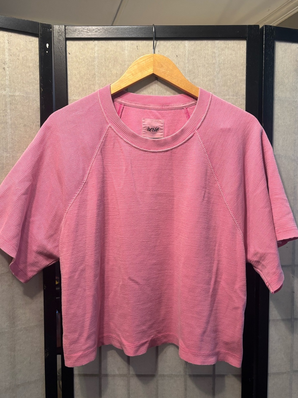AERIE Ribbed Short-Sleeve Raglan Crop Sweatshirt